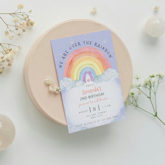 水彩レインボーバースデーパーティーの招待 招待状