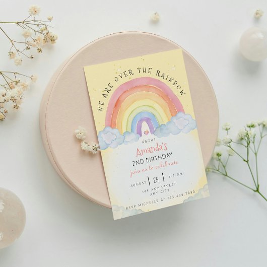 水彩レインボーバースデーパーティーの招待 招待状