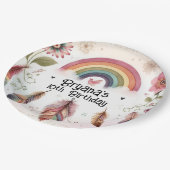 水彩レインボーバード&フェザーズボホ誕生日 ペーパープレート (アングル)
