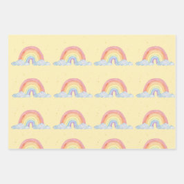 水彩レインボーパステルカラーバースデーパーティー ラッピングペーパーシート
