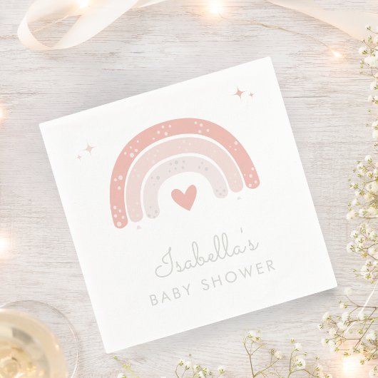 水彩レインボーピンクの女の子ベビーシャワー スタンダードカクテルナプキン