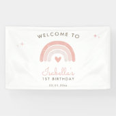 水彩レインボーピンクハート1stバースデーウェルカム 横断幕 (横)