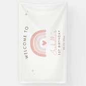 水彩レインボーピンクハート1stバースデーウェルカム 横断幕 (縦)