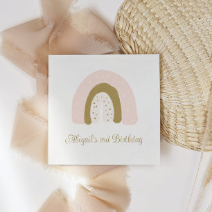 水彩レインボーピンクパステル誕生日パーティー スタンダードカクテルナプキン