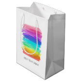 水彩レインボーブラッシュストロークアーティストカスタム文字 ミディアムペーパーバッグ (裏面アングル)