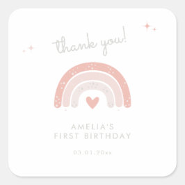水彩レインボーホピンクファースト誕生日のお願い スクエアシール