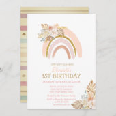 水彩レインボーホフラワーズストライプの誕生日 招待状 (正面/裏面)