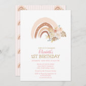 水彩レインボーホフラワーズストライプの誕生日 招待状 (正面/裏面)
