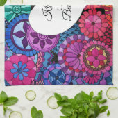 水彩レインボーマンダラハート キッチンタオル (折り畳み)