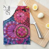 水彩レインボーマンダラハート キッチンタオル (四つ折り)