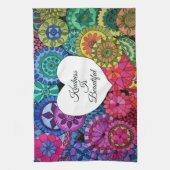 水彩レインボーマンダラハート キッチンタオル (縦)