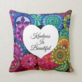 水彩レインボーマンダラハート クッション