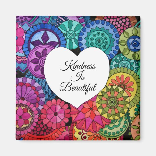 水彩レインボーマンダラハート マグネット (正面)