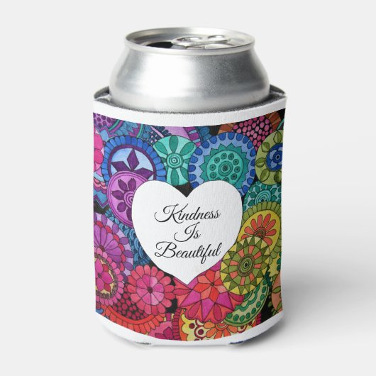 水彩レインボーマンダラハート 缶クーラー (缶正面)