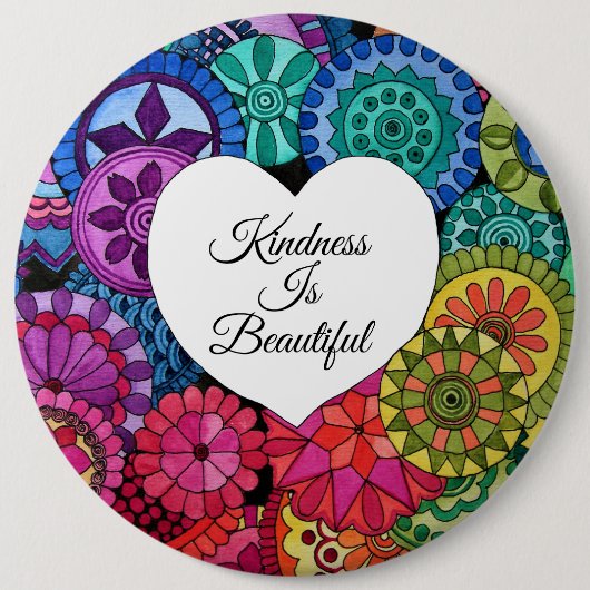 水彩レインボーマンダラハート 缶バッジ (正面)