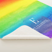 水彩レインボーモノグラムカスタム シェルパブランケット (3/4)