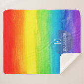 水彩レインボーモノグラムカスタム シェルパブランケット (正面(横))