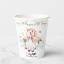 水彩レインボーユニコーンガールバースデーパーティー 紙コップ