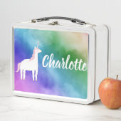 水彩レインボーユニコーンネームカスタム メタルランチボックス (インサイチュ)
