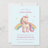 水彩レインボーユニコーンブルーバースデーパーティー 招待状 (正面)