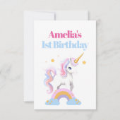 水彩レインボーユニコーン1st誕生日 サンキューカード (裏面)