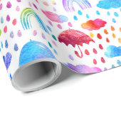 水彩レインボー傘の雨の日の女の子 ラッピングペーパー (ロールコーナー)