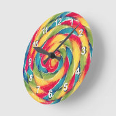 水彩レインボー棒つきキャンデー ラウンド壁時計 (傾斜)