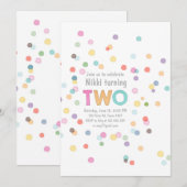 水彩レインボー紙吹雪誕生日ツーアートパーティー 招待状 (正面/裏面)