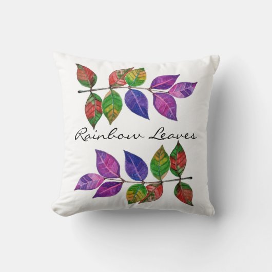 水彩レインボー葉 クッション (正面)