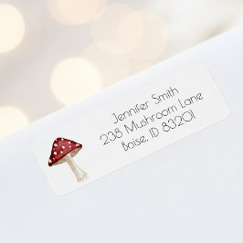 水彩レッドキノコ秋差出人住所 ラベル