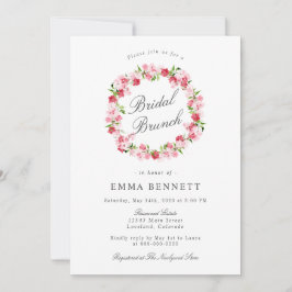 水彩レッドピンクフローラリースブライダルブランチ 招待状