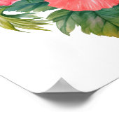 水彩レッドブライトハイビスカスフローラ緑 ポスター (角)