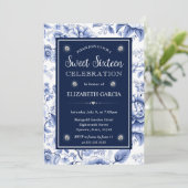 水彩レッドブルーと金ゴールド花甘16 招待状 (スタンド正面)