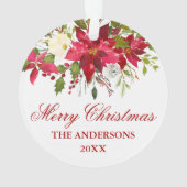 水彩レッドポインセチアパーソナライズされたフローラ オーナメント (裏面)