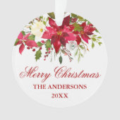 水彩レッドポインセチアパーソナライズされたフローラ オーナメント (正面)