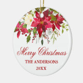 水彩レッドポインセチアパーソナライズされたフローラ セラミックオーナメント (左)