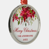 水彩レッドポインセチアパーソナライズされたフローラ メタルオーナメント (右)