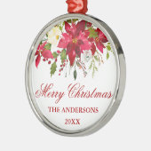 水彩レッドポインセチアパーソナライズされたフローラ メタルオーナメント (左)