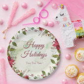 水彩レッドポインセチア ペーパープレート (パーティー)