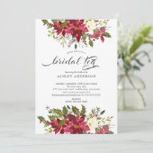 水彩レッドポイントセティアブライダルシャワーブライダルティー 招待状 (スタンド正面)