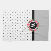 水彩レッドポピズピンクローズリースモノグラム キッチンタオル (横)