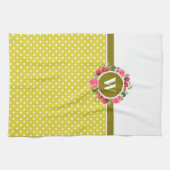 水彩レッドポピズピンクローズリースモノグラム キッチンタオル (横)