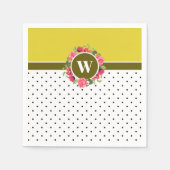 水彩レッドポピズピンクローズリースモノグラム スタンダードカクテルナプキン (正面)