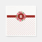 水彩レッドポピズピンクローズリースモノグラム スタンダードカクテルナプキン (正面)