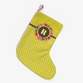 水彩レッドポピズピンクローズリースモノグラム スモールクリスマスストッキング (正面 (吊り時))