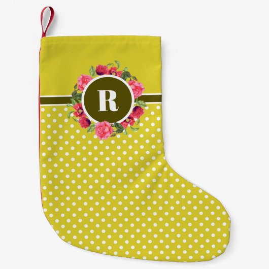 水彩レッドポピズピンクローズリースモノグラム スモールクリスマスストッキング (正面)