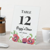 水彩レッドポピーフローラアートカフェテーブルテント 台座サイン (インサイチュ)