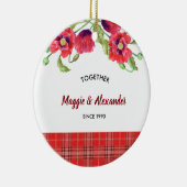 水彩レッドポピーフローラタータンチェックパターン セラミックオーナメント (右)