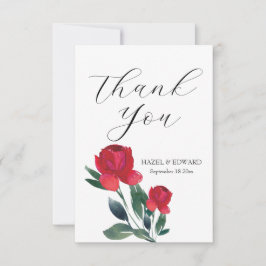 水彩レッドローズ結婚フローラ サンキューカード