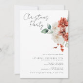 水彩レッド花模様クリスマスパーティー 招待状 (正面)